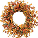 20 Inch Fall Wreath with Green Leaves and Yellow Daisies - Artificial Grains Flower Wreath for Front Door, Farmhouse Decor Indoor & Outdoor Wedding Wall Home Decor by Bibelot