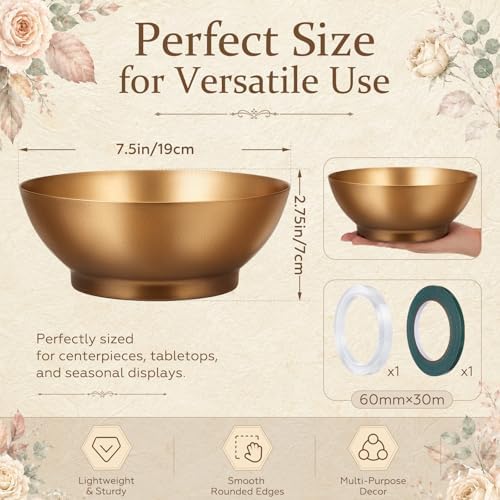 2 Pcs Gold Metal Decorative Bowls for Centerpiece, Antique Brass Bowl - Image 2