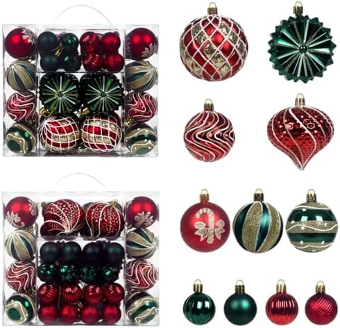 48 Pcs Christmas Balls Ornaments for Christmas Tree, Painted Shatterproof Plastic Decorative Baubles Hanging Ornaments for Xmas Tree Wreath Holiday Party Wedding Decoration, Red Green by Unknown