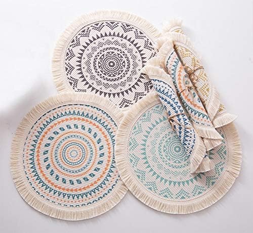 Fennco Styles Boho Geometric Fringe Decorative Cotton Placemats 13-inch Round, Set of 4 - Green Heat Resistant Insulation Table Mats for Home Decor, Dining Table, Banquets and Special Events - Image 7