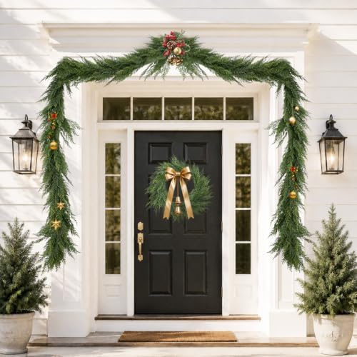 6FT Christmas Garland Full Layered Greenery Real Touch Cedar Garland - Image 6