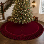 72 Inch Velvet Christmas Vintage Tree Skirt, Burgundy - Image 7