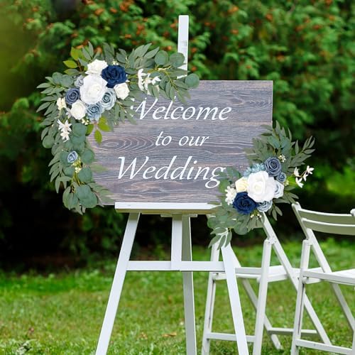 Wedding Arch Flowers (Pack of 2), Artificial Dusty Blue Flowers Faux Flower Swag Welcome Sign Floral Arrangements for Wedding Ceremony Reception Party Home Decor - Image 3
