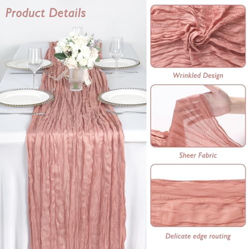 10 Pack Dusty Pink Cheesecloth Table Runner 120 Inch Boho Wedding Decor - Image 3