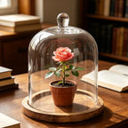 8" Wide Glass Bell Cloche with Wooden Base In Vintage Natural, Clear Dome Display Cover, Decorative Terrarium Jar (Vintage Natural, 9.5"x11") - Image 5