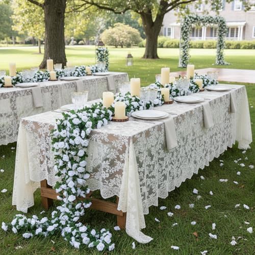 Suncalla 30 Pcs 246ft Flower Garland Artificial Vine with Green Leaves Hanging Fake Flower Vines Ivy Garlands Wall Garden Decor for Room Wedding Birthday Arch Decor (White) - Image 4