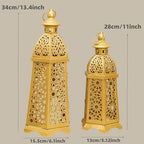 2 Pack Moroccan Lantern Lamp Decorative Candle Holders for Ramadan Decorations, Hanging, Outdoor Patio or Porch, Indoor Home Decor（Gold） - Image 7