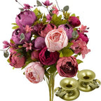 FiveSeasonStuff Mystic Blush Silk Peony & Hydrangea Bouquet with 2 Gold Taper Candle Holders; Vintage-Inspired Artificial Flowers for Weddings & Home Decor by FiveSeasonStuff