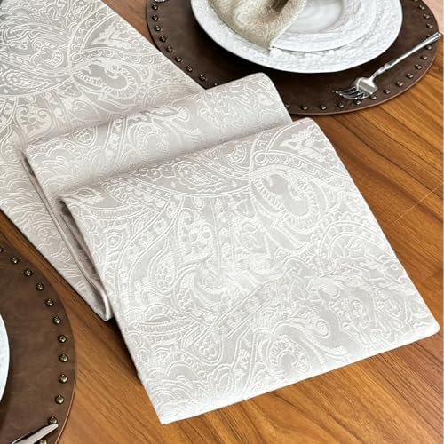 Waterproof Jacquard Cream Table Runner, 12x72Inches, Milky White by ZIWUROAD