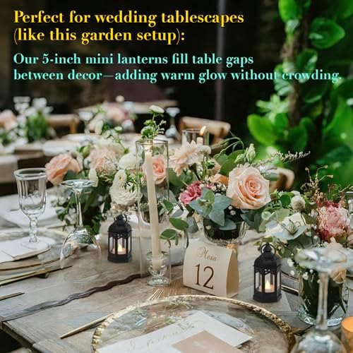 Mini Moroccan Lanterns with Flicker LED Candles Set of 12, Black Vintage Decorative Hanging Lanterns for Ramadan Decorations, Christmas, Halloween, Wedding Decor, Party, Table Centerpiece - Image 6