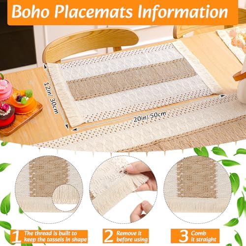 8 Sets Dining Table Decoration Boho Placemat, Khaki, 12x108 - Image 4