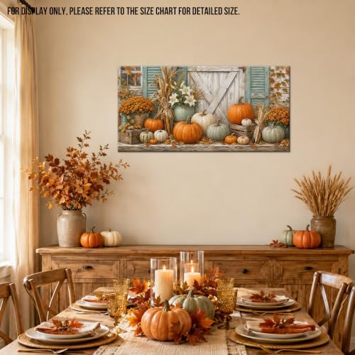 WAXWHELK Pumpkin Fall Canvas Wall Art, Barn Pumpkins Flowers Door Harvest Painting Pictures Rustic Farmhouse Artwork for Home Decor, Autumn Thanksgiving Prints (24"x47") - Image 4