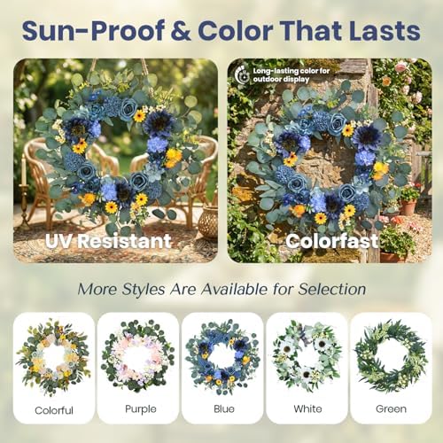 22'' Autumn Wreath for Front Door Decor,Sunflowers with Berry Accents - Image 4