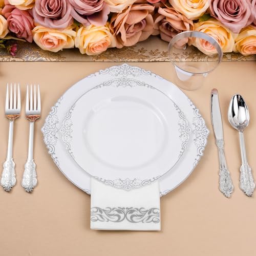 Bestluck 350PCS Silver Disposable Dinnerware for 50 Guests - Image 6