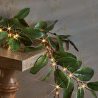 LITBLOOM Faux Magnolia Garland with Lights 6FT Battery Operated with Timer or USB Plug in, Lighted Greenery Garland with 80 Fairy Lights for Home Fireplace Mantle Holiday Decoration Inside - Image 2