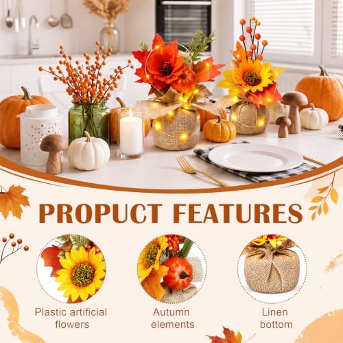 Giegxin 12 Pack Fall Decor Table Centerpiece with 120 LEDs, Delicate - Image 4