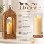 11.8 Inch Natural Rattan Decorative Lantern with LED Flameless Candle - Image 2