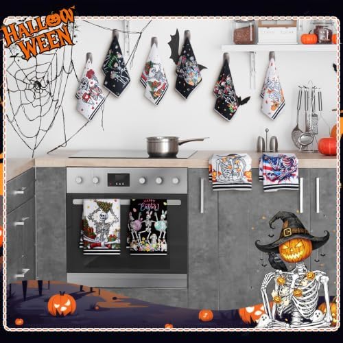 FuWeave Skeleton 20 Pcs Seasonal Holiday Kitchen Hand Towels Set - Image 5