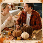 Bucherry 3 Pcs Velvet Pumpkin Decor Set 3D Foam Pumpkin,Brown - Image 5