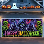 6x13FT Halloween Blacklight Neon Garage Door Cover Decorations happy Halloween Skull Garage Door Banner for Outdoor Indoor Halloween Decorations Party Photography Backdrop by ANNAQUEEN