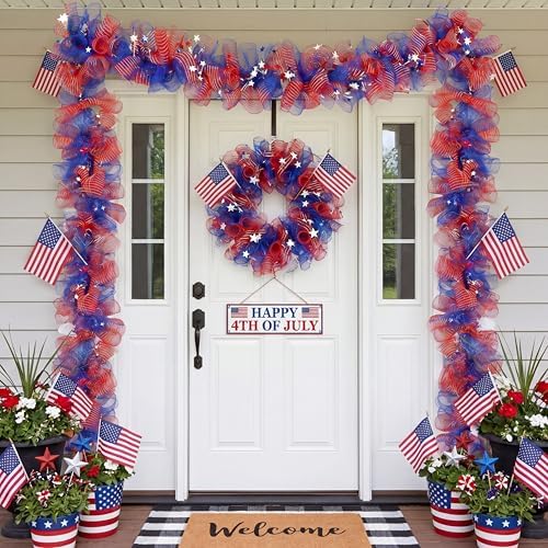 Suncalla 6 ft Red White Blue Garland 4th of July Patriotic Flower Garland for Mantle Artificial 250th Decoration with Daisy Lavender Vine Memorial Day Faux Floral for Independence Table Decor by Unknown