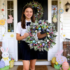 22'' Easter Wreaths for Front Door, Spring Door Wreath with Pastel Eggs, Glitter Eggs, Berries & Silk Lambs Ear Leaves, Artificial Easter Decor Garland for Indoor Outdoor Porch Wall Home Decorations - Image 2