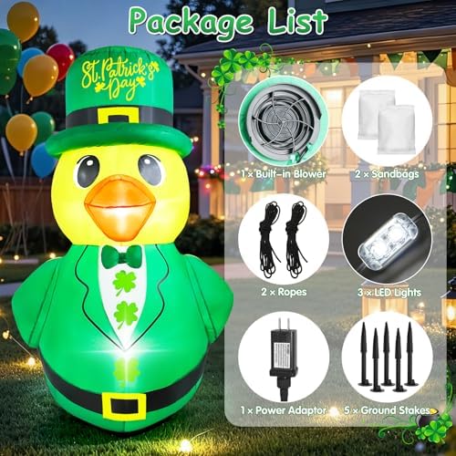 5FT St Patricks Inflatables Duck Outdoor Decorations Blow Up Decor - Image 4