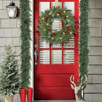 Christmas Wreath with Lights 24 Inch Real Touch Pine Wreath with Red Berries/Pine Cone Prelit Christmas Wreaths for Front Door Outdoor Christmas Decorations Winter Wreath for Windows Indoor Holiday - Image 2