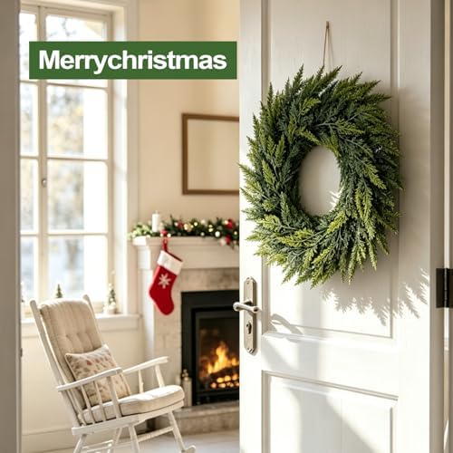 Christmas Cedar Wreath for Front Door Decoration, 24 in, 2 Pack - Image 5