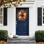 24"Artificial Silk Hydrangea Flower Dahlia Fall Wreath for Front Door Decor - Image 3
