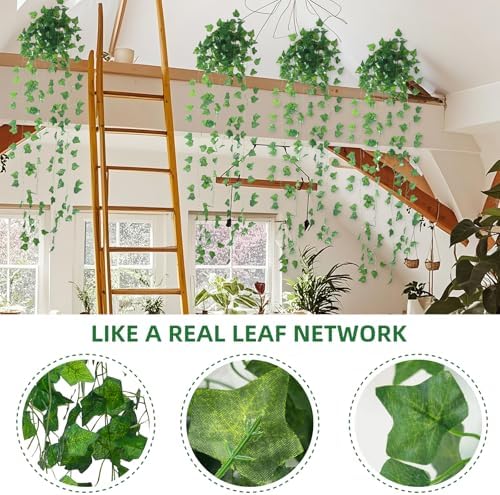 120 Pack Artificial Ivy Garland, 936 Ft Fake Vines Hanging Plants for Room Decor, 81 Leaves Aesthetic Faux Greenery Garland Vines with Strengthened Joint Prevent Leaves Falling Off for Wall Decor - Image 2