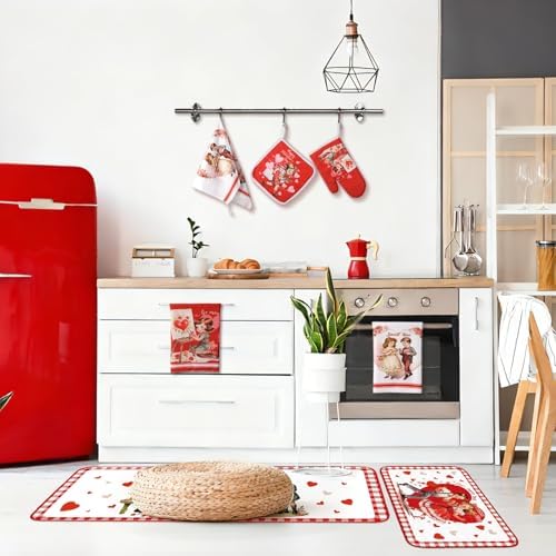VitalCozy Set of 10 Valentines Kitchen Decor Vintage Kitchen Towels and Rugs Oven Mitts and Pot Holders Absorbent Tea Hand Towels for Accessories Gift - Image 5