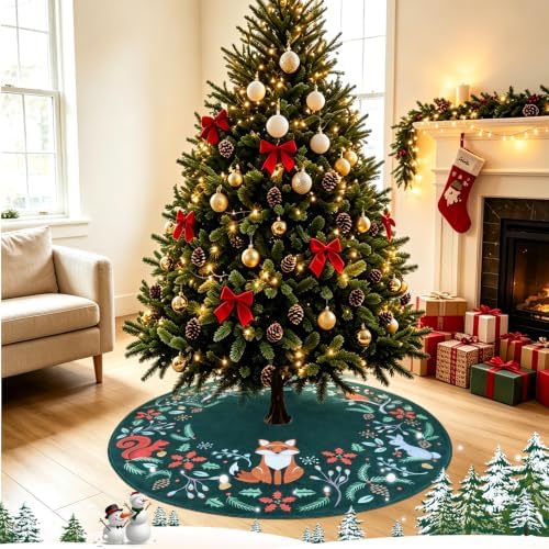 48 Inch Christmas Tree Skirt, Holly Green Woodland Animals - Image 7
