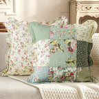 vctops Set of 2 Patchwork Cotton Quilted Decorative Square Throw Pillow Covers with Scalloped Floral Pattern Soft Cushion Case for Couch Sofa Bed (Green B,18"x18") - Image 2