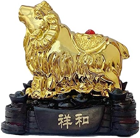 Betterdecor Gold Color Feng Shui 12 Chinese Zodiac Animal Statue Figurine Home Office Decoration and Gift for New Year Holidays and Birthday (Zodiac Ram/Sheep) by Betterdecor