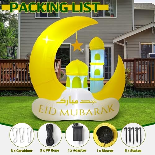 RoundFunny Ramadan Inflatable Outdoor Decorations Muslim Yard Decor with LED Lights Eid Mubarak Inflatables Islamic Blow Moon Castle for Celebrate Fasting Introspection Prayer - Image 4