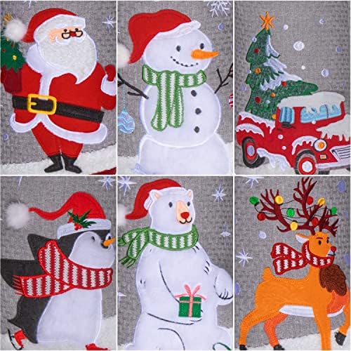 BHD BEAUTY Burlap Christmas Stocking Set of 6 Gray Plaid Soft Faux Fur Lovely Embroidery Pattern for Family Decorations Hanging Ornament for Xmas Holiday Party 20 inches - Image 3