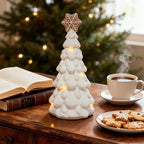 Cynkeyee Christmas Decorations Tree Tabletop Centerpieces - White Resin Trees Figurines for Xmas Decor Sparkling Centerpieces for Table Decorations for Woman Home Accent 7.5x7.5x12.5 Inch - Image 6