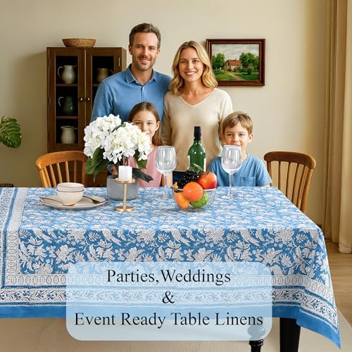 CPC Tablecloth 100% Cotton 70x108 Inch Indian Block Print Rectangle Table Cover, Washable Table Cloth for Weddings, Spring/Summer, Barbeque - Blue Sapphire - Image 3