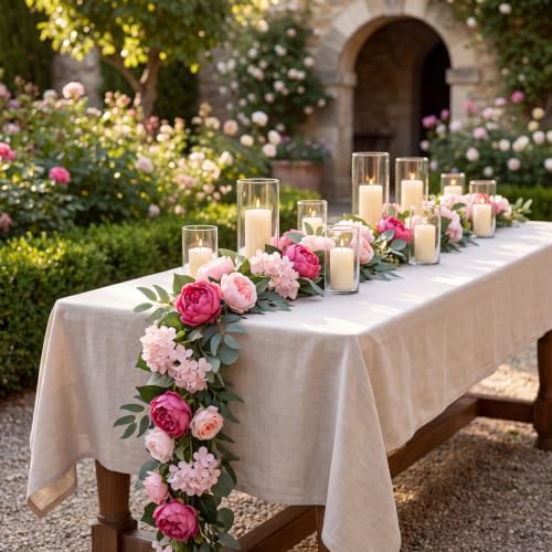 2 Pack 12ft Artificial Peony Flower Garland Vine, Pink - Image 3