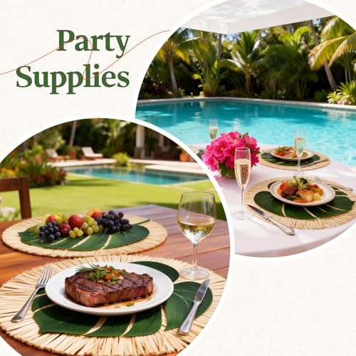 24Pcs Luau and Palm Placemats Raffia Grass Tropical Palm Leaf Place Mats for Dining Tables Family Gatherings Parties - Image 7