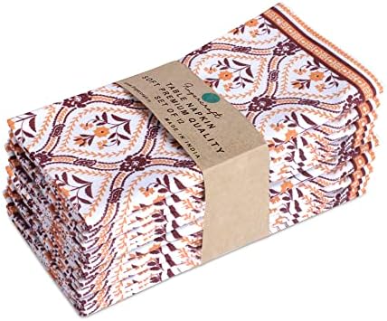 FINGERCRAFT Cloth Napkins Set of 12 Cotton Linen, 20x20 in, Damask Orange by FINGERCRAFT