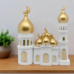 Islamic Decor Resin Mosque Models with Crescent Moon Statues,Gold and White - Image 2