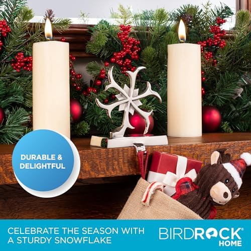BIRDROCK HOME Whimsical Snowflake Stocking Holder for Mantle – Weighted Metal Hooks for Christmas Stockings – Sturdy Hangers for Fireplace, Shelf, Stairs – Heavy Modern Stand for Hanging Socks –Silver - Image 4