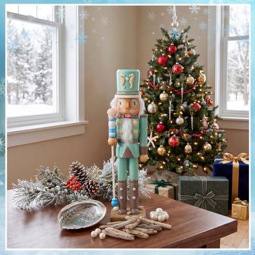 Blosssound 15" Christmas Ocean Nutcracker Decor Wooden Shell Seahorse Decor - Image 6