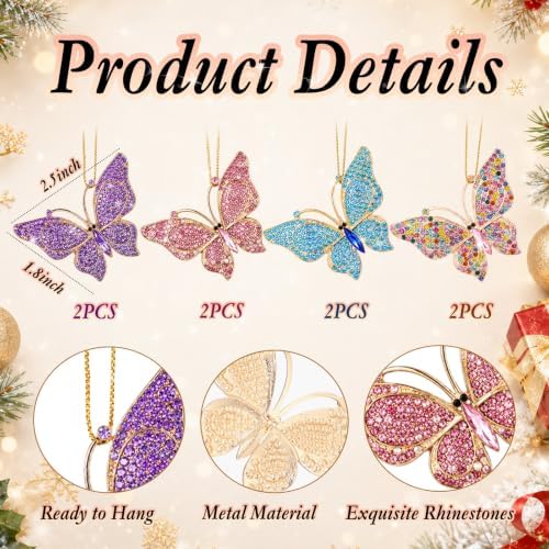 Yuntau 8 Pcs Crystal Christmas Hanging Ornaments, Butterfly - Image 3
