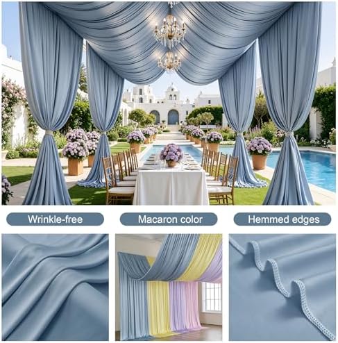 2 Panels 5ft(W) x 20ft(H) Dusty Blue Ceiling Drapes for Wedding Parties - Image 4