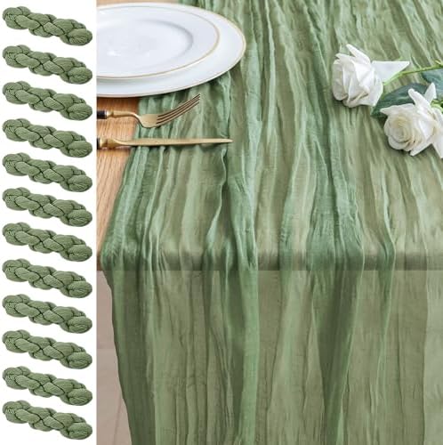 Cheesecloth Table Runner 10FT 12Pcs Sage Green Boho Gauze Sheer Runners by Xiomot