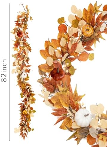 Thanksgiving Decorations - Clycaloor 6.8FT Fall Garland Maple Leaf, Artificial Autumn Hanging Vine Garland Thanksgiving Decor for Home Wedding Fireplace Party Christmas Halloween - Image 2