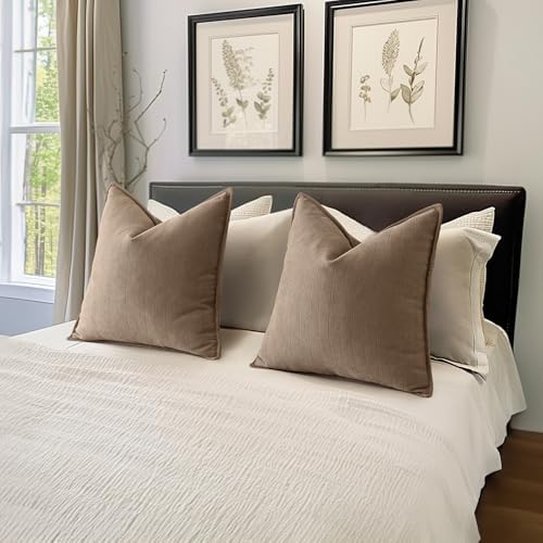 MIULEE Pack of 2 Coco Brown Euro Shams Chenille Pillow Covers 24x24 Inch - Image 5